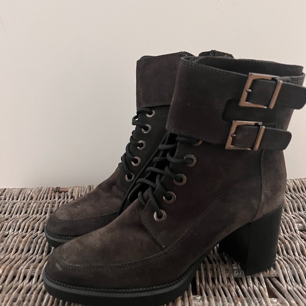 AQUATALIA  Suede Lace-Up Buckle Platform Ankle Boots